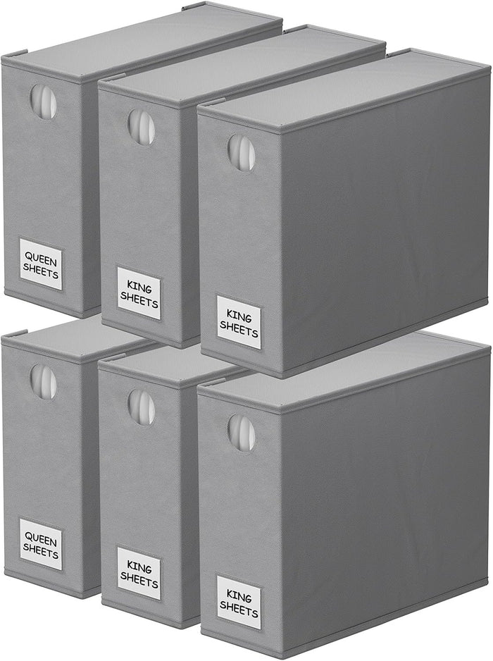 SpaceAid 4 Pack Bed Sheet Organizers and Storage, Foldable Organizer for Linen Closet, Sheets Set Folder Keeper with Window XL (Queen & King Size) Organizing Bedding Container, Gray 91ZDSN-SL01-G4
