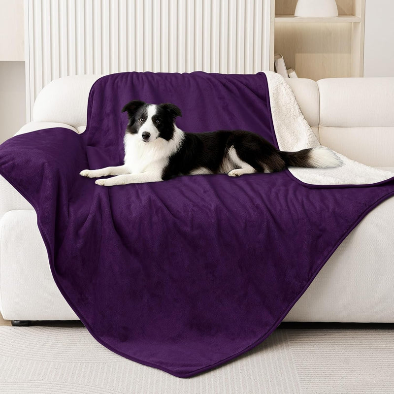Smiry Waterproof Dog Bed Blanket, Leakproof Pet Throw Blanket for Bed Couch Sofa, Reversible Sherpa Fleece Furniture Protector Cover for Small Medium Large Dogs Cats (Grey, 50x60 inches)