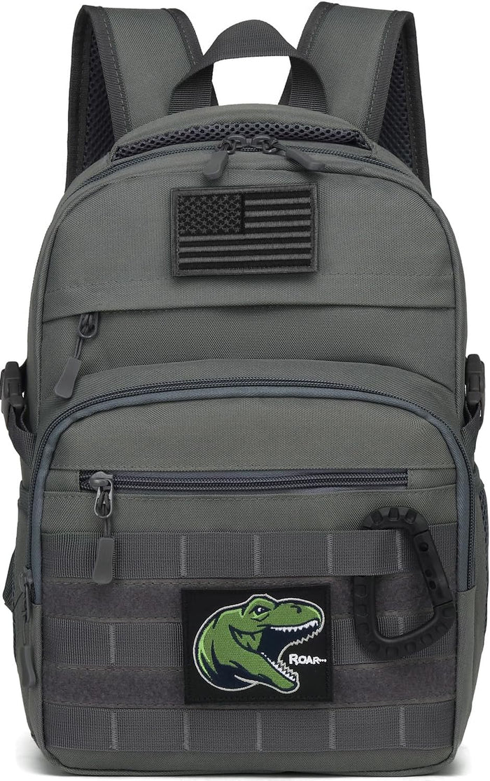Kids Tactical Backpack Army Molle Bookbag Military Boys Backpack for School, Outdoor, Camping (Includes 2 Patches+1Carabiner), Black Camo