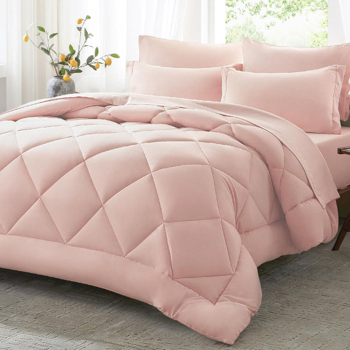 Anluoer Queen Comforter Set 7 Piece, Reversible Bed in a Bag Queen Size, Lightweight Bedding Set with 1 Comforter(88"*88"), 2 Pillow Shams, 2 Pillowcases, 1 Flat Sheet, 1 Fitted Sheet, Red & Black
