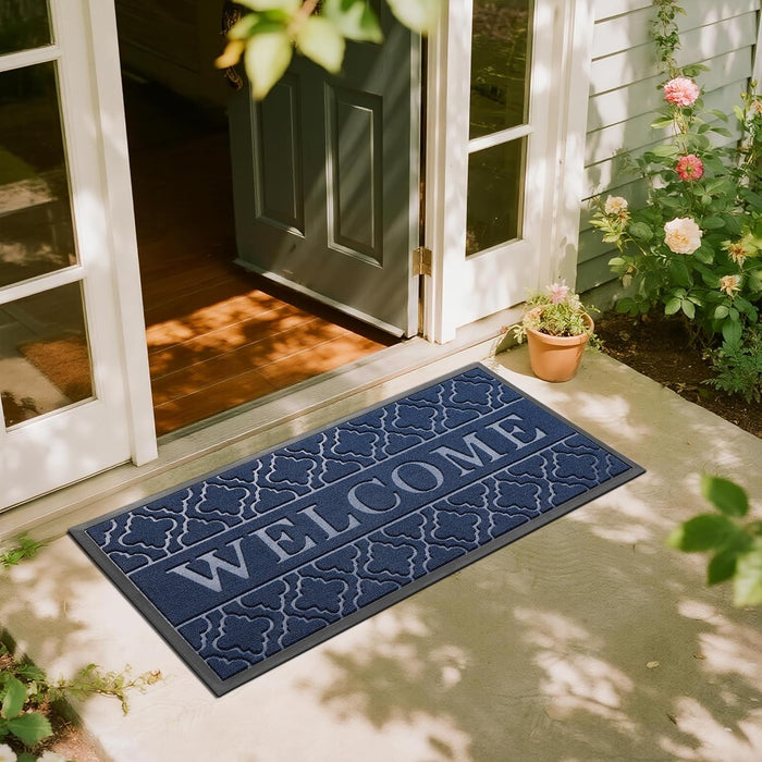 Yimobra Welcome Mat Outdoor Indoor 29.5x17, All-Weather Waterproof Front Door Mat Outside Entrance, Non-Slip Low Profile Porch Patio Doormat, Black