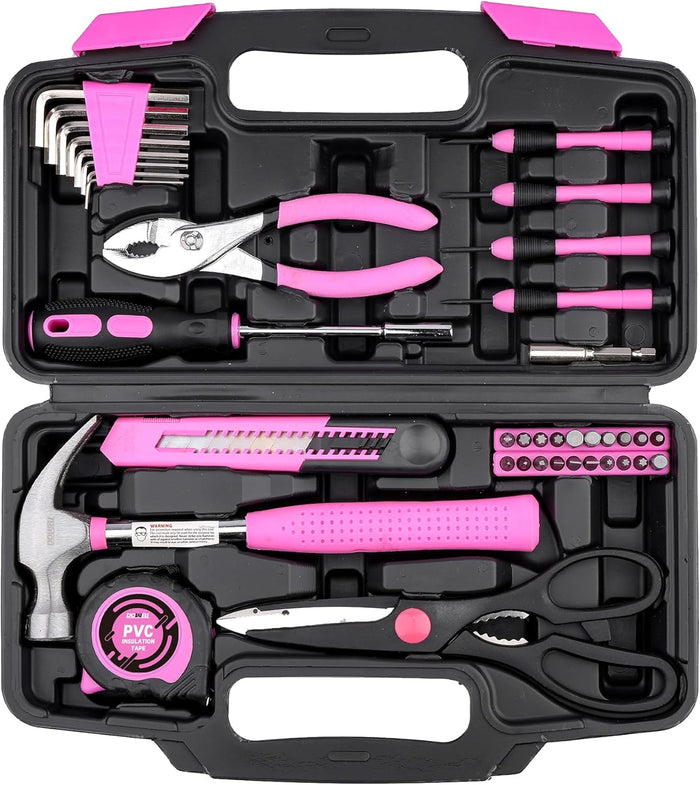 DOWELL 40 Piece Home Tool Set Yellow, General Household Hand Tool Kit with Plastic Toolbox Storage Case, Mini Repair Tool kit for Women, College Students, Home Use & More