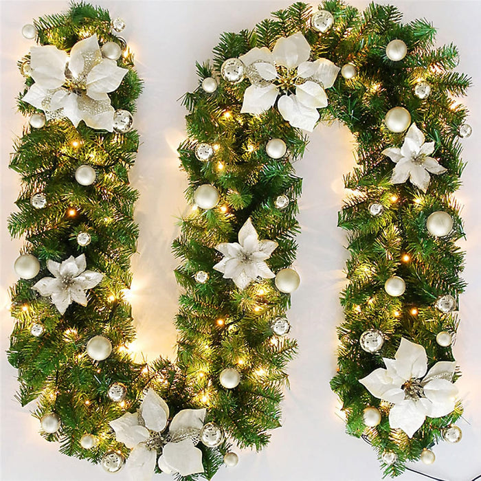 HIIXHC Christmas Illuminate Garland, 9 ft Rattan Artificial Flower Vine Plants Outdoor Decorations, Pre-Lit Battery Operated (Battery Not Included)