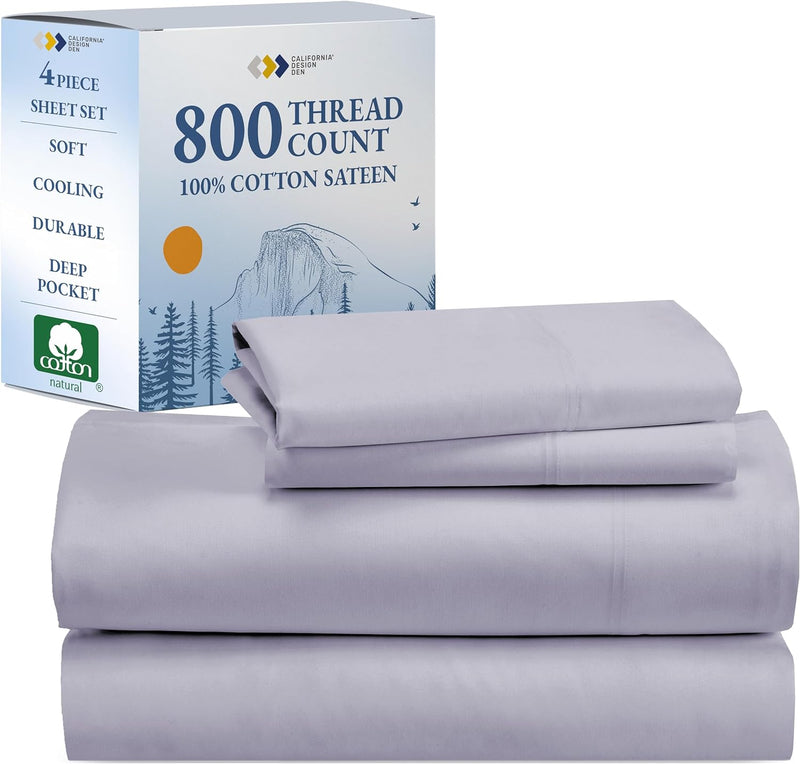 California Design Den Split King Sheet Set - Luxury 800 Thread Count, 100% Cotton Sateen, Bedding Set with Deep Pockets, Cooling & Softer Than Egyptian Cotton Sheets (Beige)