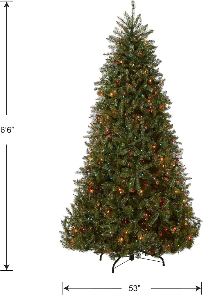 National Tree Company Pre-Lit Artificial Full Christmas Tree, Green, Dunhill Fir, Multicolor Lights, Includes Stand, 6.5 Feet