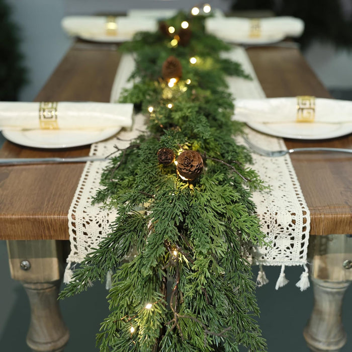 6ft Christmas Garland with LED Lights Artificial Cedar Cypress Garland with Pine Cones Garland for Home Fireplace Wall Indoor Outdoor Holiday Party Decoration