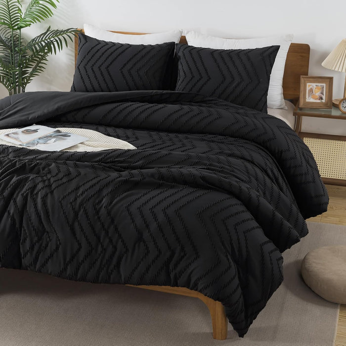 Andency Comforter Full Size Set, Beige Boho Cream Soft Warm Tufted Neutral Bedding Comforter Sets for Full Size Bed, 3 Pieces Aesthetic Chevron Farmhouse Cute Bohemian Textured Bedding Set