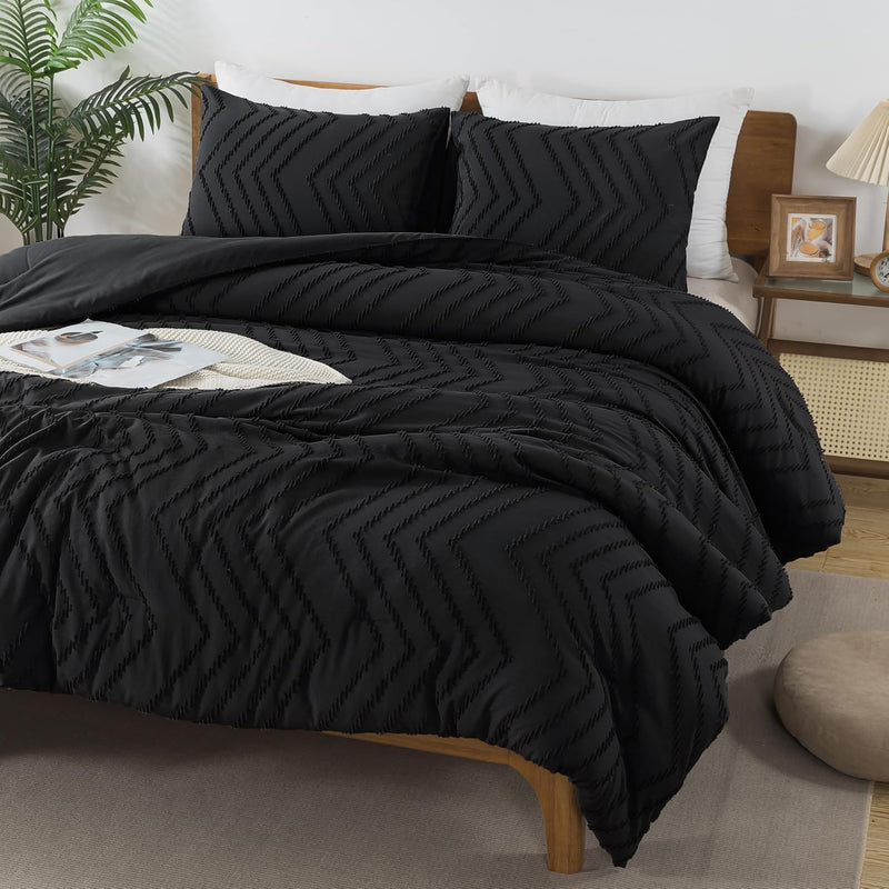 Andency Comforter Full Size Set, Beige Boho Cream Soft Warm Tufted Neutral Bedding Comforter Sets for Full Size Bed, 3 Pieces Aesthetic Chevron Farmhouse Cute Bohemian Textured Bedding Set