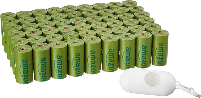 Amazon Basics Dog Poop Bags with Dispenser, 270 Count, Enhanced for Guaranteed Leakproof, Lavender Scented, Includes Leash Clip