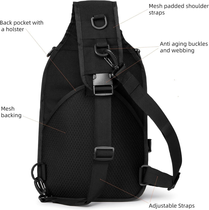 Military Tactical Crossbody Sling Bag One Strap Backpack 15L Black | Fit 12 Inch Laptop, Molle, Travel, Hiking, Daily Use
