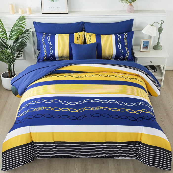 Anibedding Black Comforter Set Queen Size,8 Pieces Boho Bed in a Bag Patchwork Striped Comforter Set, Soft Microfiber Bedding Set for All Season(90"×90")