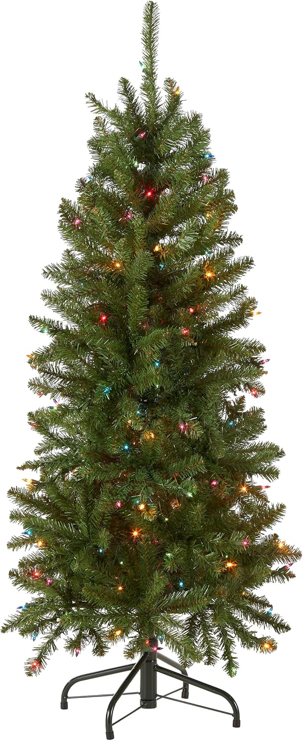 National Tree Company Artificial Pre-Lit Slim Christmas Tree, Green, Kingswood Fir, Multicolor Lights, Includes Stand, 6.5 Feet