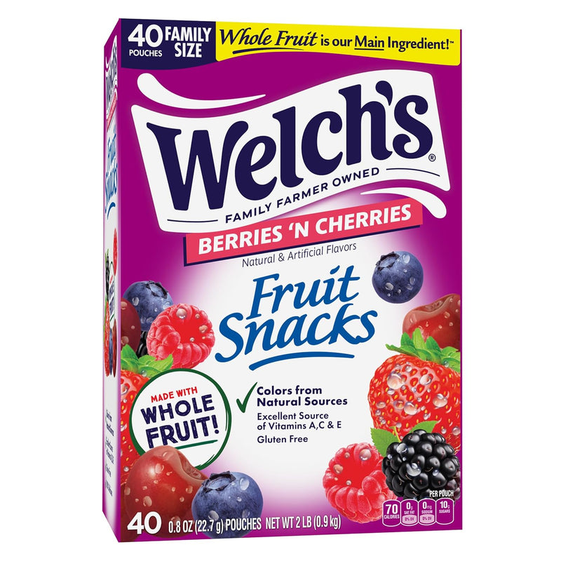 Welch's Fruit Snacks, Mixed Fruit Snack Box, Gluten Free, 0.8oz Snack Packs (Pack of 40)