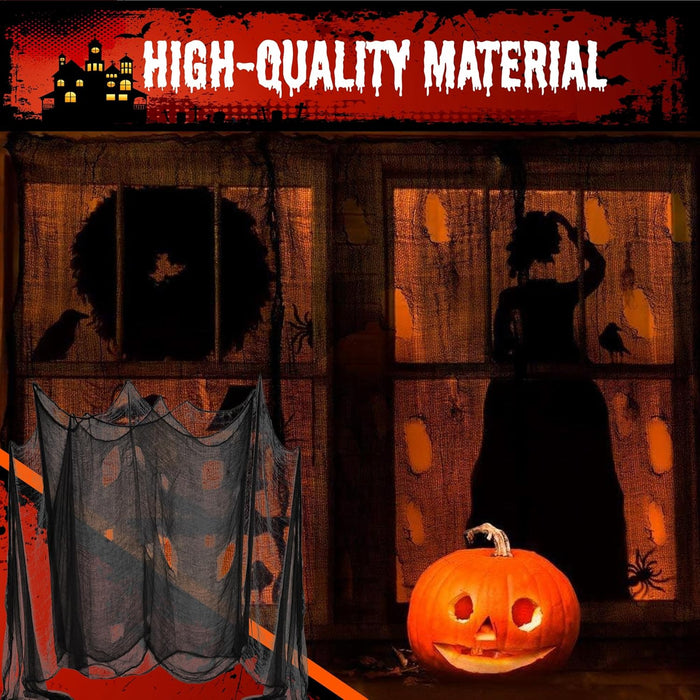 [2 PACKS] Halloween Creepy Cloth, Spooky Giant (48 x 240 in.) Cheese Cloth Tapestry for Halloween Party Supplies Decorations Outdoor Yard Home Wall Decor, Black