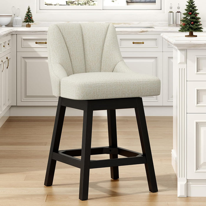 Swivel Bar Stools Set of 2, 26" Fabric Upholstered Counter Height Barstools, Modern Kitchen Island Chairs with Back and Solid Wood Legs for Home Bar Dining Room, Dark Grey