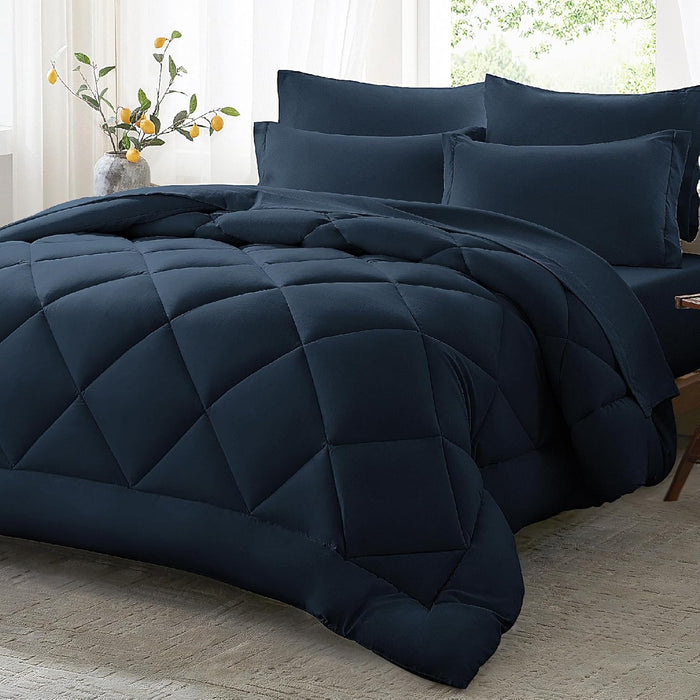 Anluoer Queen Comforter Set 7 Piece, Reversible Bed in a Bag Queen Size, Lightweight Bedding Set with 1 Comforter(88"*88"), 2 Pillow Shams, 2 Pillowcases, 1 Flat Sheet, 1 Fitted Sheet, Red & Black
