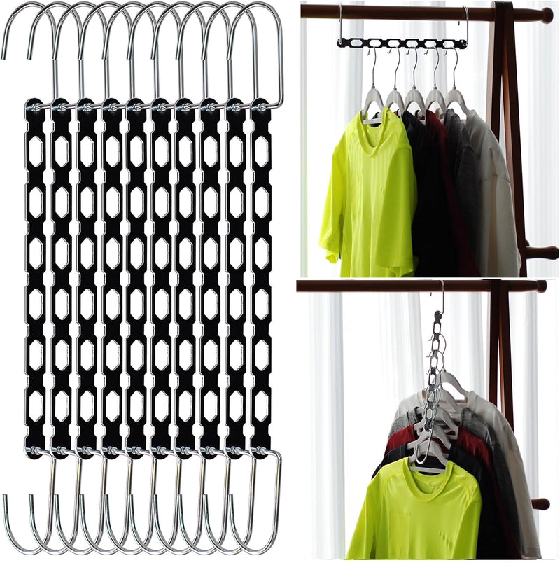 Space Saving Hangers for Clothes, 10 Pack Hanger Organizer Space Saver, Magic Metal Collapsible Closet Organizers, Multiple Hangers in One, College Dorm Room Essentials (V1.0)