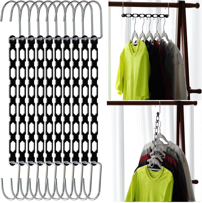 Space Saving Hangers for Clothes, 10 Pack Hanger Organizer Space Saver, Magic Metal Collapsible Closet Organizers, Multiple Hangers in One, College Dorm Room Essentials (V1.0)