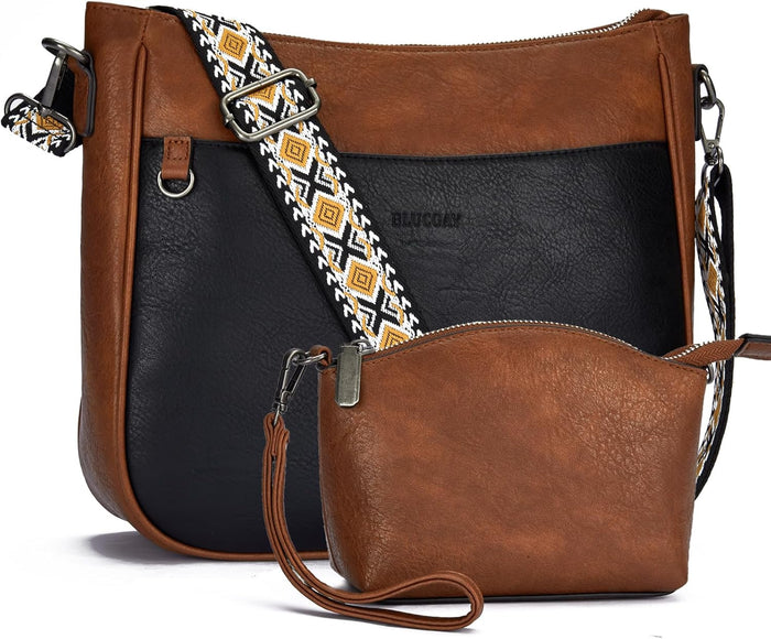 Blucoay 2PCS Crossbody Bags Purses for Women Set,Vegan Leather Hobo Bags Wallet Set,Shoulder Handbags With 2 Adjustable Strap