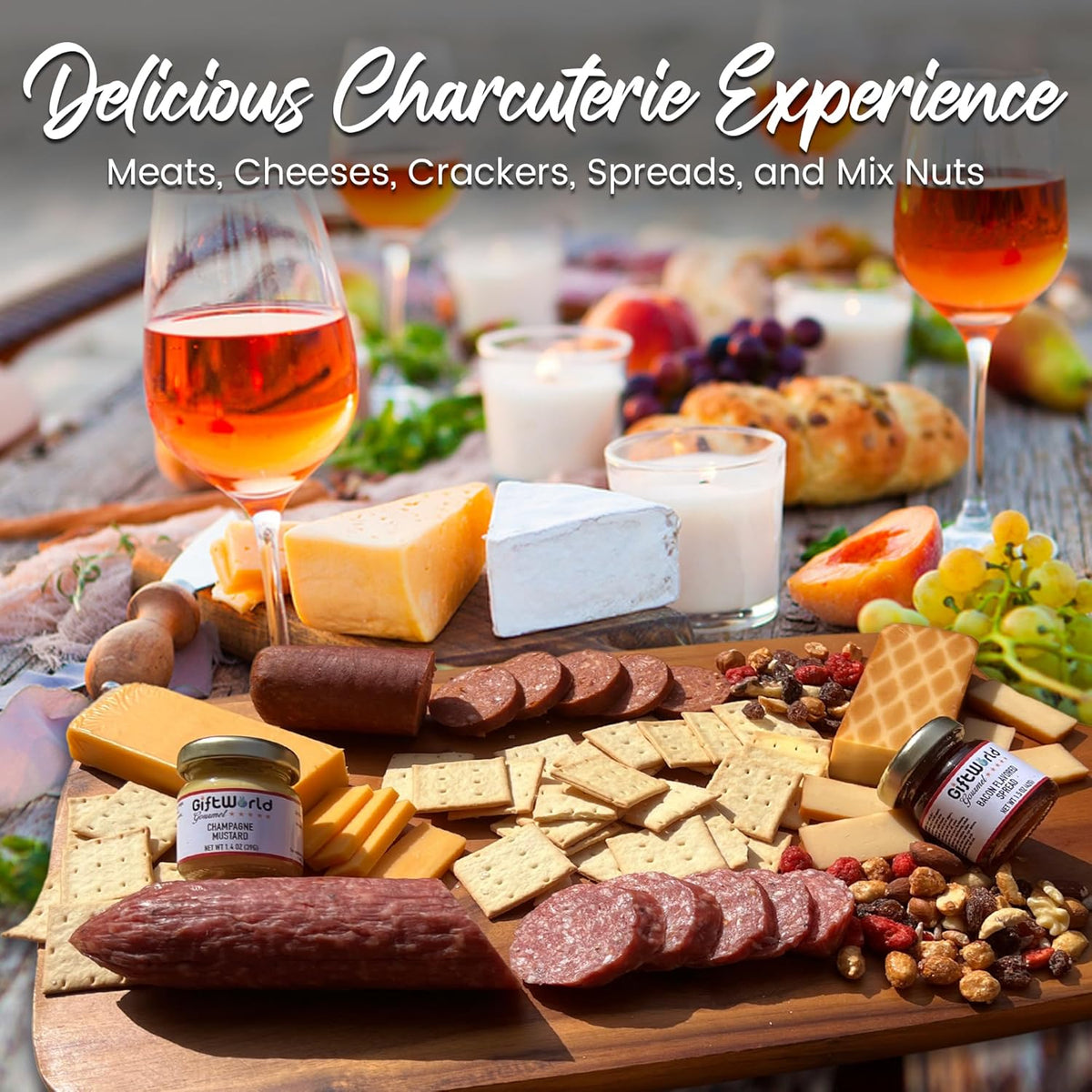 Charcuterie Meat and Cheese Gift Basket, Charcuterie Board Food Items, Food Gifts for Men, Meat Sampler For Men, Tailgating, Business, Congratulations, Care Packages, Thanksgiving and Christmas Gifts (8-item Bundle)