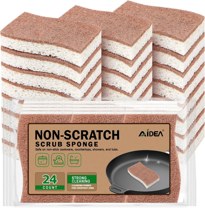 AIDEA Non Scratch Scrub Sponge, 24Count, Sponges for Dishes, Sponges Kitchen, Cleaning Sponge, Cleans Fast Without Scratching, Stands Up to Stuck-on Grime, Cleaning Power for Everyday Jobs