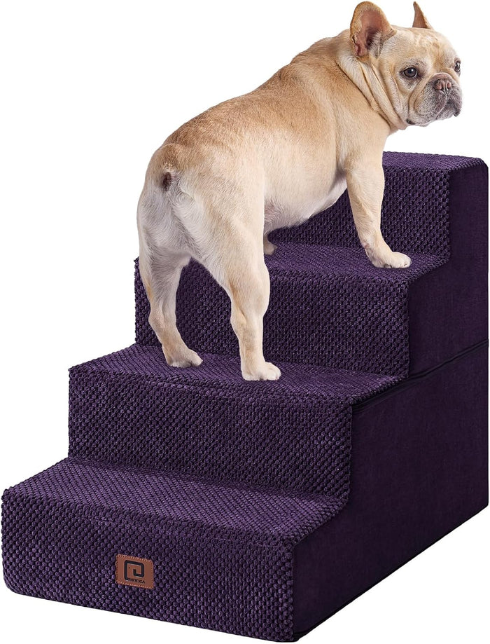 EHEYCIGA Dog Stairs for Bed 18" H, 4-Step Dog Steps for High Bed, Pet Steps for Small Dogs and Cats, Non-Slip Balanced Pet Ramp Indoor, Grey