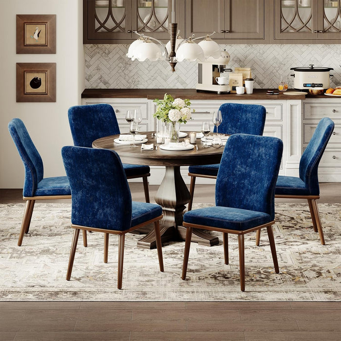 Modern Dining Chairs Set of 4, Upholstered Kitchen Chairs with High Back, Padded Fabric Dining Room Chair with Solid Wood Legs for Restaurant/Cafe/Home, Beige