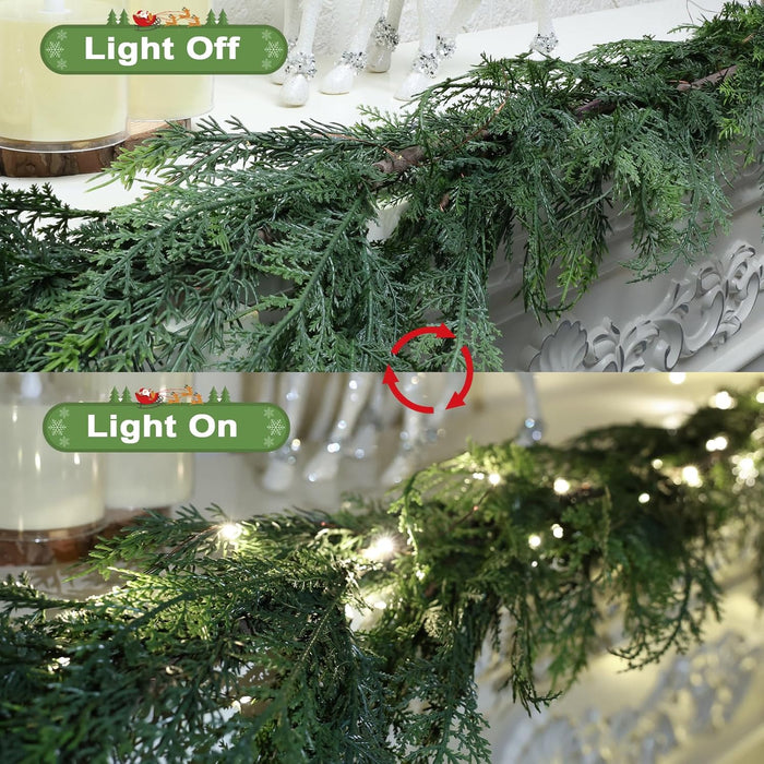 6 Ft Christmas Pine Garland - Artificial Pine Greenery Garland with Lights for Christmas Table Fireplace Wall Home Decoration