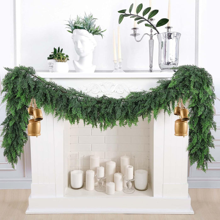 9 Ft Artificial Cedar Garlands, Faux Cypress Garland, Realistic Christmas Real Touch Greenery Pine Garland for Table, Mantle, Wall, Indoor, Outdoor Christmas Decorations (1, 9 FT)