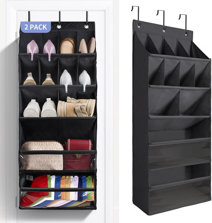 FENTEC 1 Pack Over-the-Door-Shoe-Organizers, Hanging Organizers with Large Pocket Shoe Holder Hanging Shoe Rack for Closet Shoe Organizer for Wall, Over Door Organizer with 15 Pockets Gray
