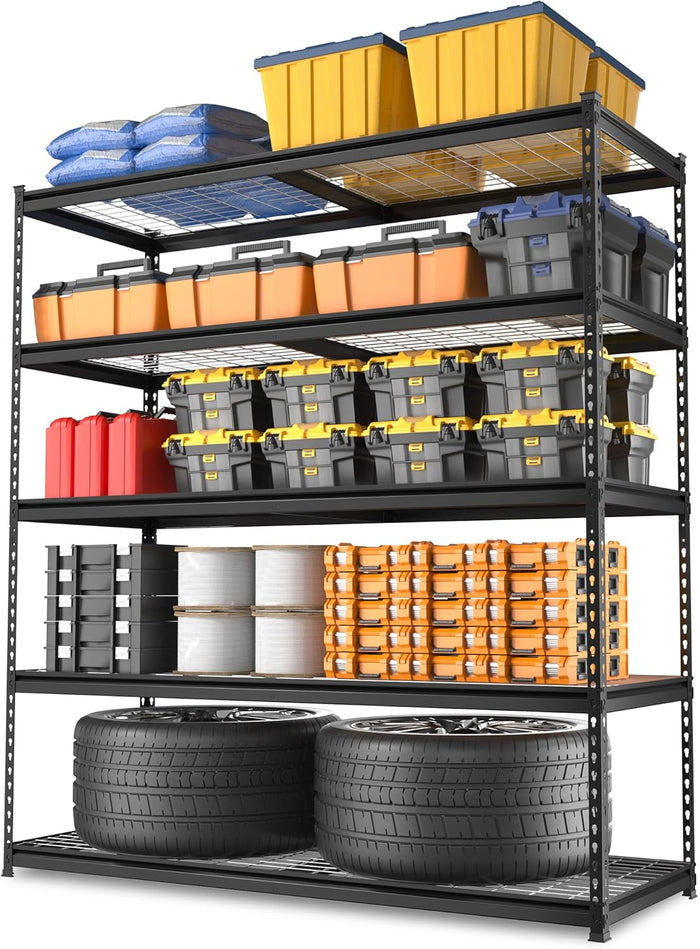 WORKPRO 5-Tier Metal Storage Shelving Unit, 48”W x 24”D x 72”H, Adjustable Storage Rack Heavy Duty Shelf, 4000 lbs Load Capacity (Total), for Garage, Kitchen, Bathroom, Warehouse, Black/Sliver