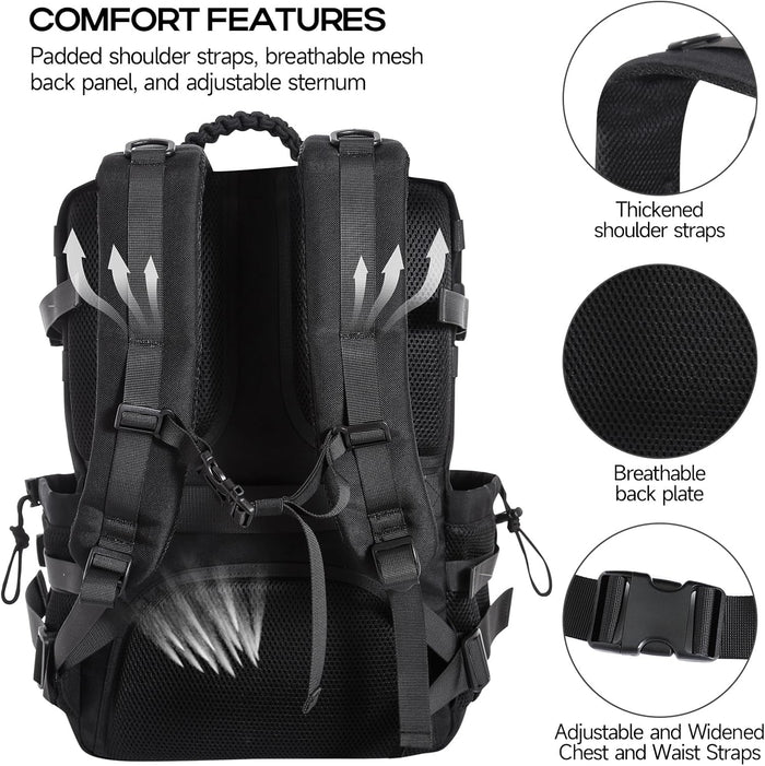 Tactical Military Backpack, Large Capacity Molle System, Multi-Compartment Design with Shoe Storage, Black (black)