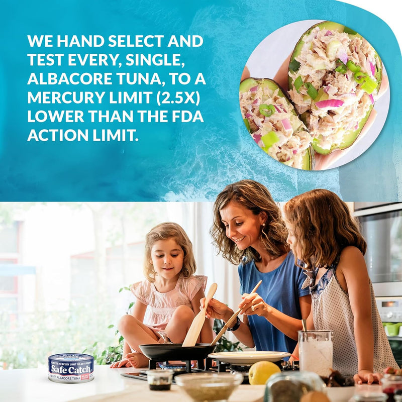 Safe Catch Canned Lowest Mercury Limit Albacore Tuna Fish No Salt Added, Wild Caught, Gluten-Free, Kosher, Keto, 5oz Can, 6-Pack