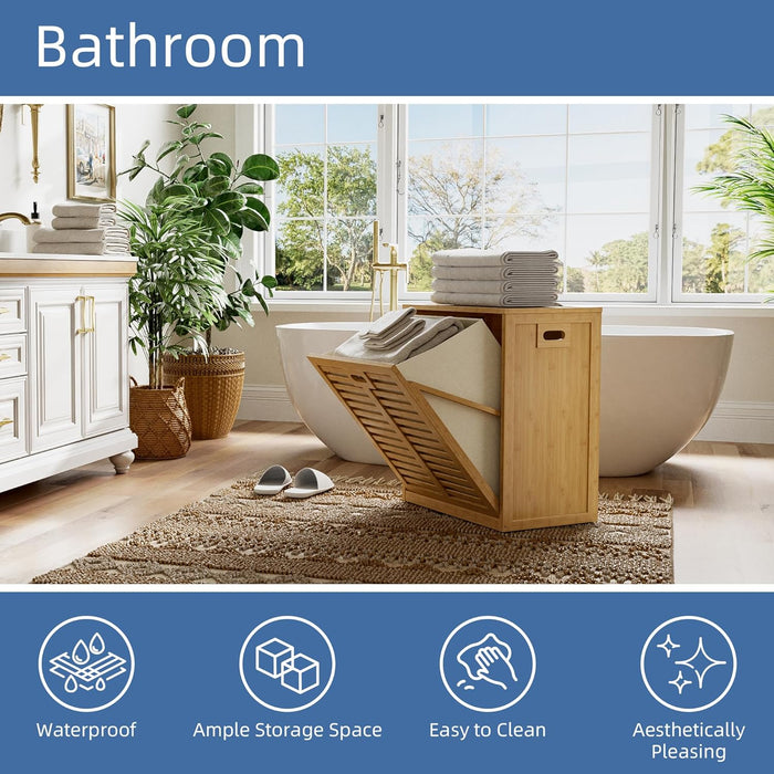 HITNET Tilt Out Laundry Hamper, Bamboo Laundry Cabinet with Hidden Removable Basket, Freestanding Clothes Storage organizer for Bedroom, Bathroom, Living Room, Natural