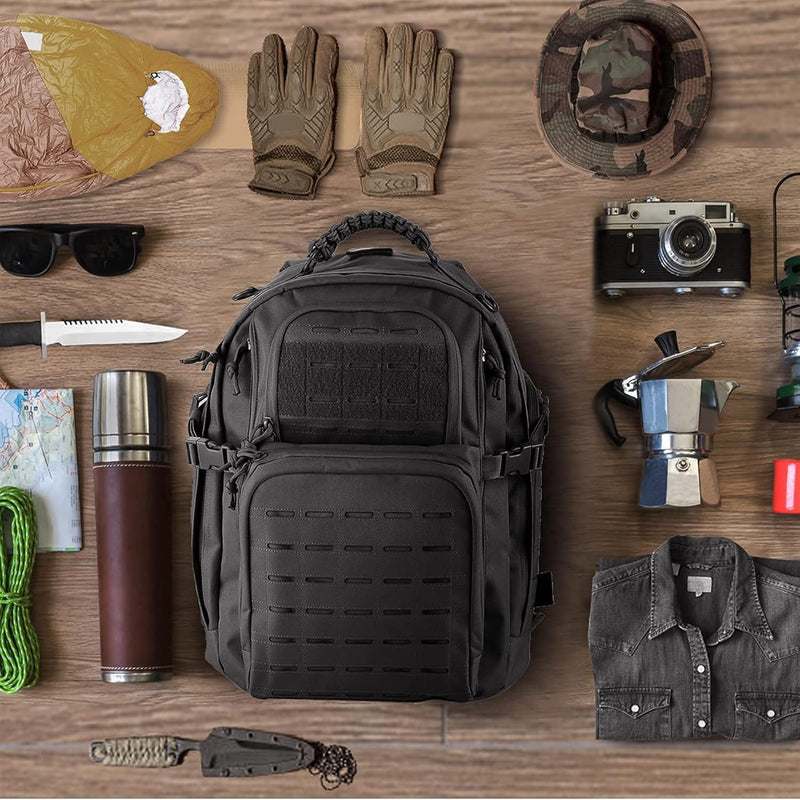 Military Backpack, Large 3 Day Tactical Backpack for Men Work Camping Army Molle Assault Pack Utility Bug Out Bag 45L Black