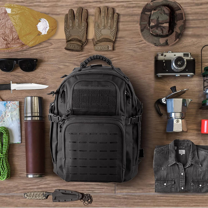 Military Backpack, Large 3 Day Tactical Backpack for Men Work Camping Army Molle Assault Pack Utility Bug Out Bag 45L Black