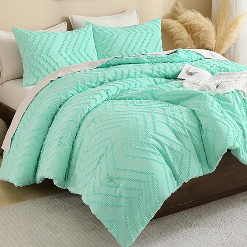 Andency Queen Comforter Set Beige, Comforters Queen Size Boho Cream Soft Warm Tufted Neutral Bedding Comforter Sets for Queen Bed, 3 Pieces Aesthetic Chevron Farmhouse Cute Bohemian Textured Bed Set