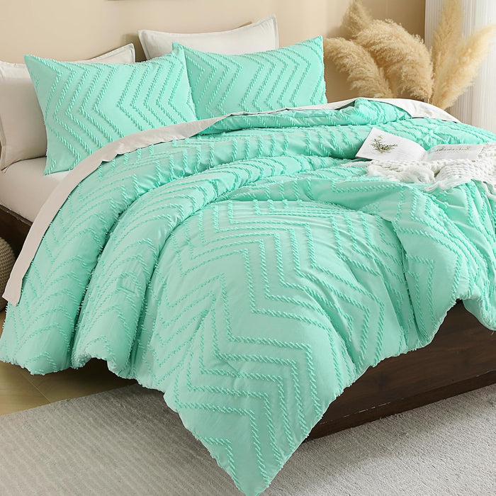 Andency Comforter Full Size Set, Beige Boho Cream Soft Warm Tufted Neutral Bedding Comforter Sets for Full Size Bed, 3 Pieces Aesthetic Chevron Farmhouse Cute Bohemian Textured Bedding Set