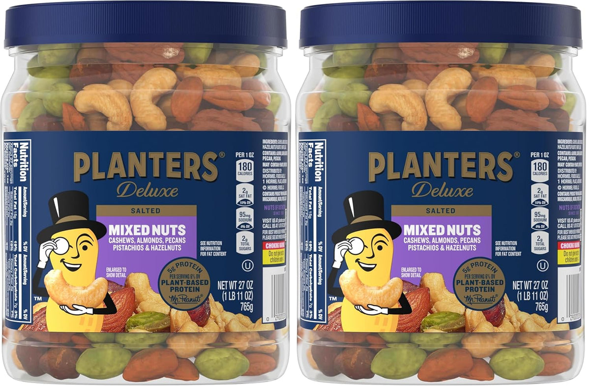 PLANTERS Unsalted Mixed Nuts, Cashews, Almonds, Hazelnuts, Pecans, Pistachios no Shell, Party Snacks, Plant-Based Protein, Quick Snack for Adults, After School Snack, Kosher, 34.5 Oz Container