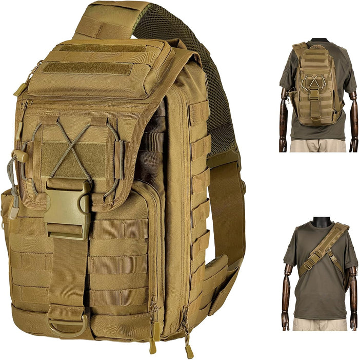 Tactical Sling Bag for Men,Large Tactical Shoulder Bag with Bottle Holder, Cross Body Bag Chest EDC Bag For Camping Hiking Trekking Daypack