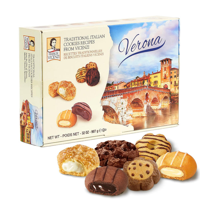 Matilde Vicenzi Verona Cookie Tin - Gourmet Italian Cookies Assortment in Individually Wrapped Trays - Pastries & Bakery Dessert for Christmas Gifts - Assorted Cookies in Italian Design Gift Tin 25.4oz (720g)