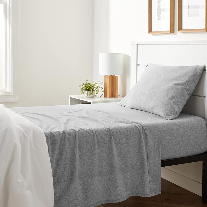 Amazon Basics 4 Piece Bed Sheets Set, 100% Cotton Jersey, Includes Super Soft, Flat and Fitted Sheets, Pillowcase, King, Oatmeal, Solid