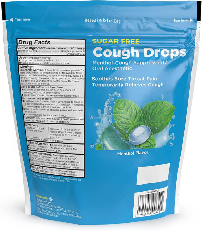 Amazon Basic Care Sugar Free Menthol Cough Drops, 140 count
