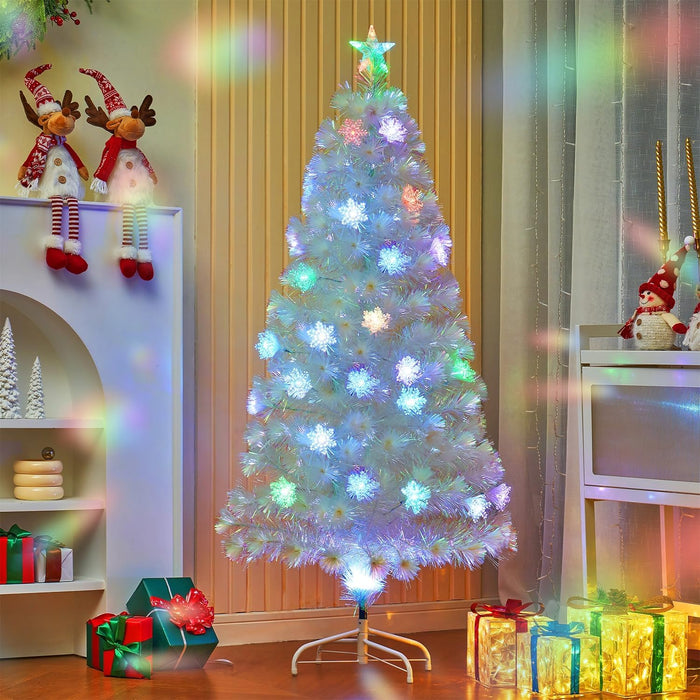 Juegoal 7 ft Pre-Lit Optical Fiber Christmas Artificial Tree, with LED RGB Color Changing Led Lights, Snowflakes and Top Star, Festive Party Holiday Fake Multicolor Xmas Tree with Sturdy Metal Legs