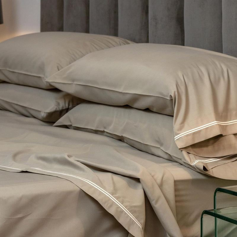 23 THREADS K101 Series Bed Sheets and Pillowcases Set with Ctrl+Z Technology, 15 Inch Deep Pocket, Luxury Sustainable Bedding Linen, Queen, Taupe