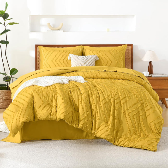 Litanika California King Size Comforter Set with Sheets Beige - 7 Pieces Bed in a Bag Cal King Chevron Tufted Complete Bedding Sets with Comforter, Sheets, Pillowcases & Shams