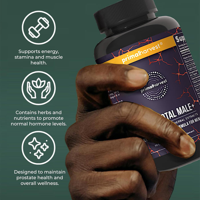 Primal Harvest Total Male+ Multivitamin for Men with Essential Vitamins, Minerals and Herbal Support for Energy, Vitality, Immune Health and Performance