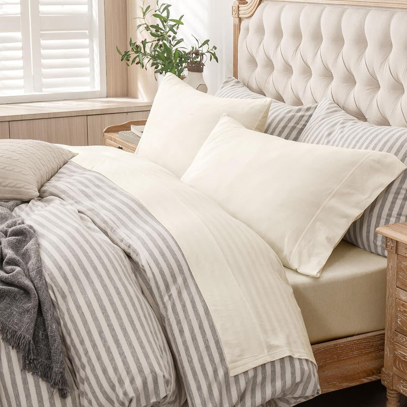 PURE ERA Jersey Knit 4pc Bed Sheet Set 100% T-Shirt Cotton Super Soft Comfy Breathable Fits Mattress Up to 20" Extra Deep Pocket (Solid Bright White, Queen)