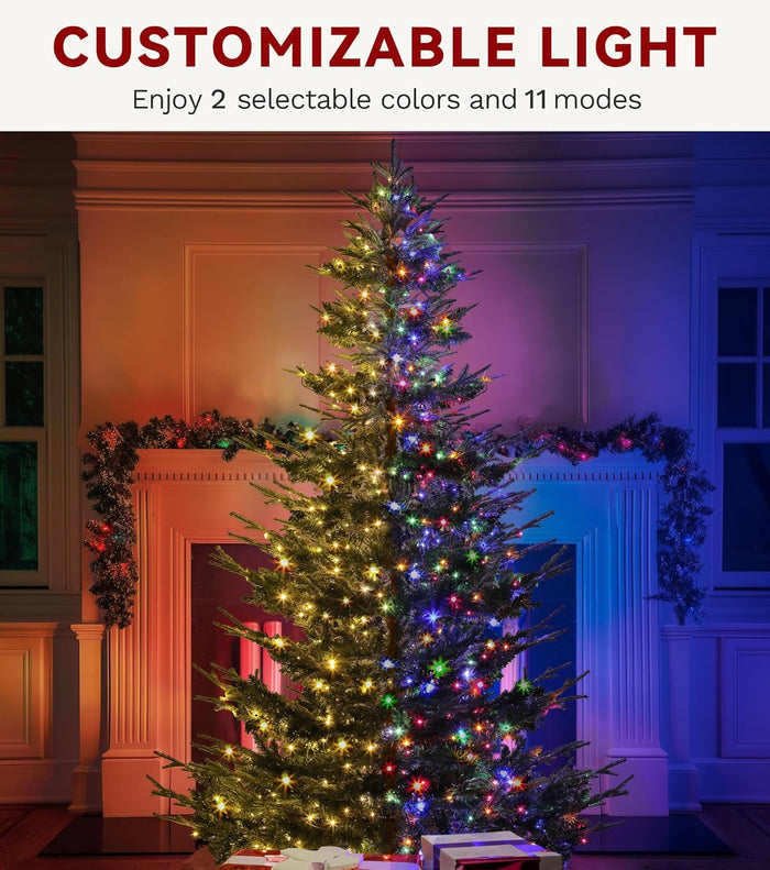DWVO 6.5ft Aspen Fir Christmas Tree, Layered Artificial Christmas Tree with Crystal Embellishments, 900 Mixed PE & PVC Branch Tips, 500 Lights,Green with Remote Control