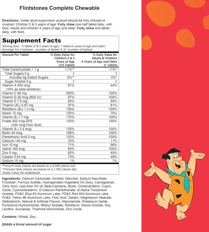 Flintstones Chewable Kids Vitamins, Complete Multivitamin for Kids and Toddlers with Iron, Calcium, Vitamin C, Vitamin D & More, 180ct